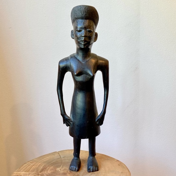 AntiqueEbony Wood Hand Carved Female SculptureStanding on Two Feet.